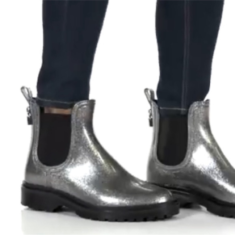 Michael Michael Kors Silver Glitter Tipton Rain Boots Ankle Booties Sz 7